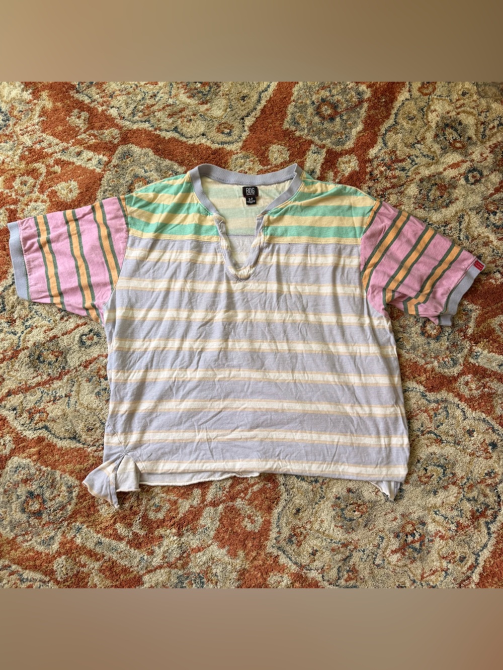 BDG Pastel Striped Color Block Short Sleeve Top